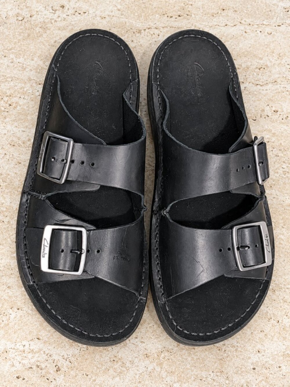 NEW Men’s Clarks Solsbury Strap Sandals Black Leather Size 10 D / EU 43